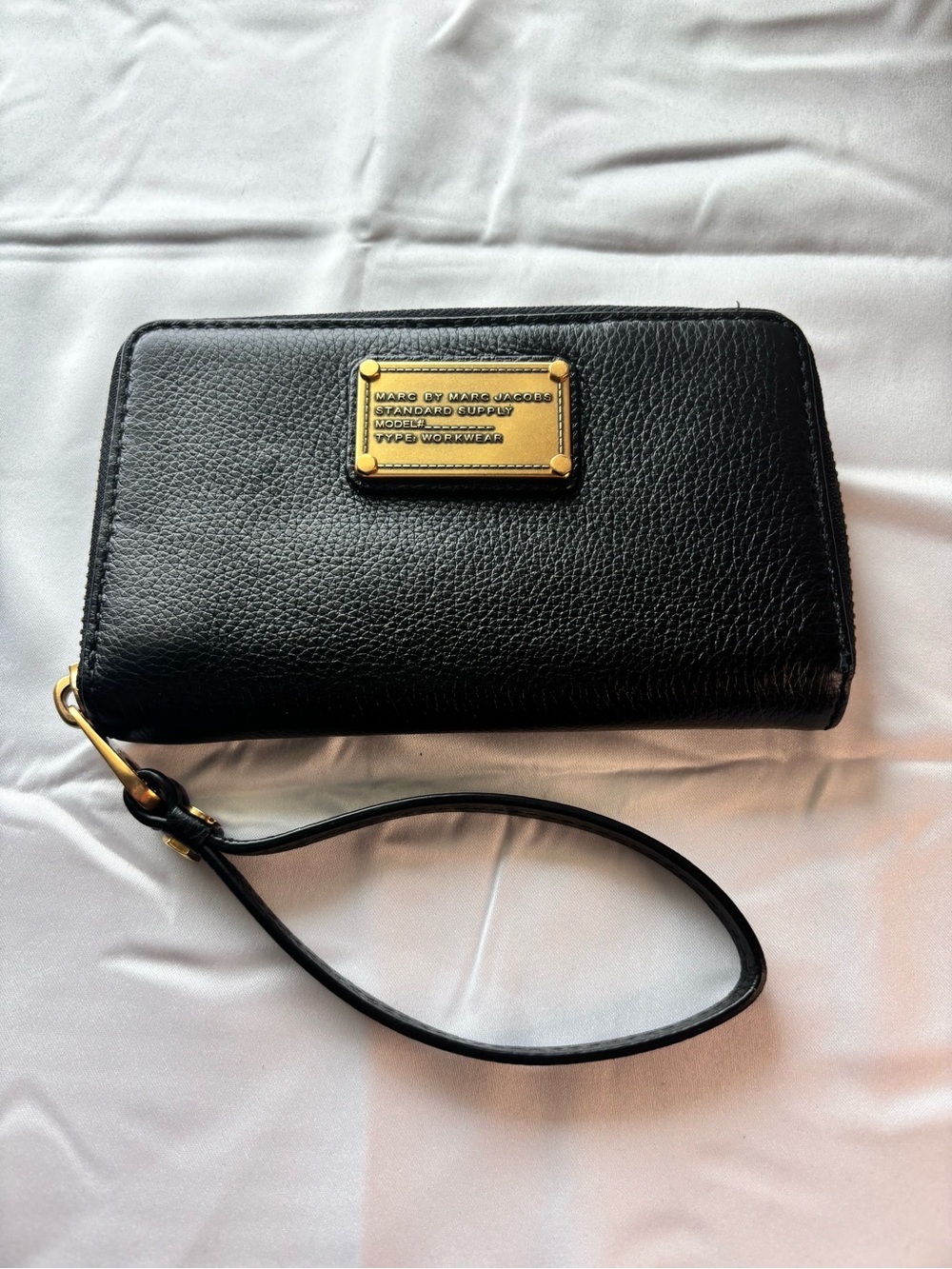 Marc by Marc Jacobs Black Leather Wristlet with Gold Plate